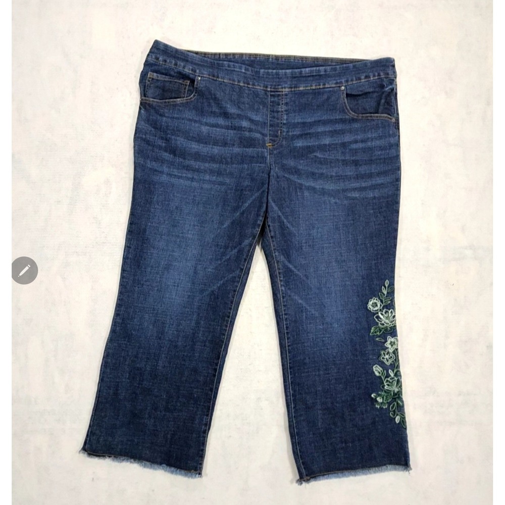 The Pioneer Embroidered Western Jeans XXXL 3X 24 Whisker Crop Stretch Dark Blue